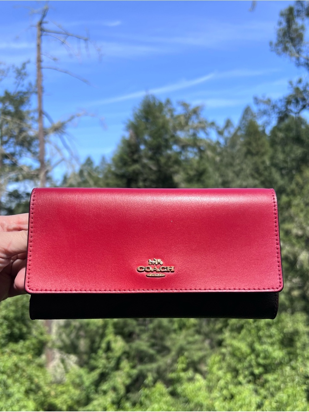 COACH Slim Trifold Brown/Brown Wallet Credit Card Holder Gold Hardware AUTHENTIC